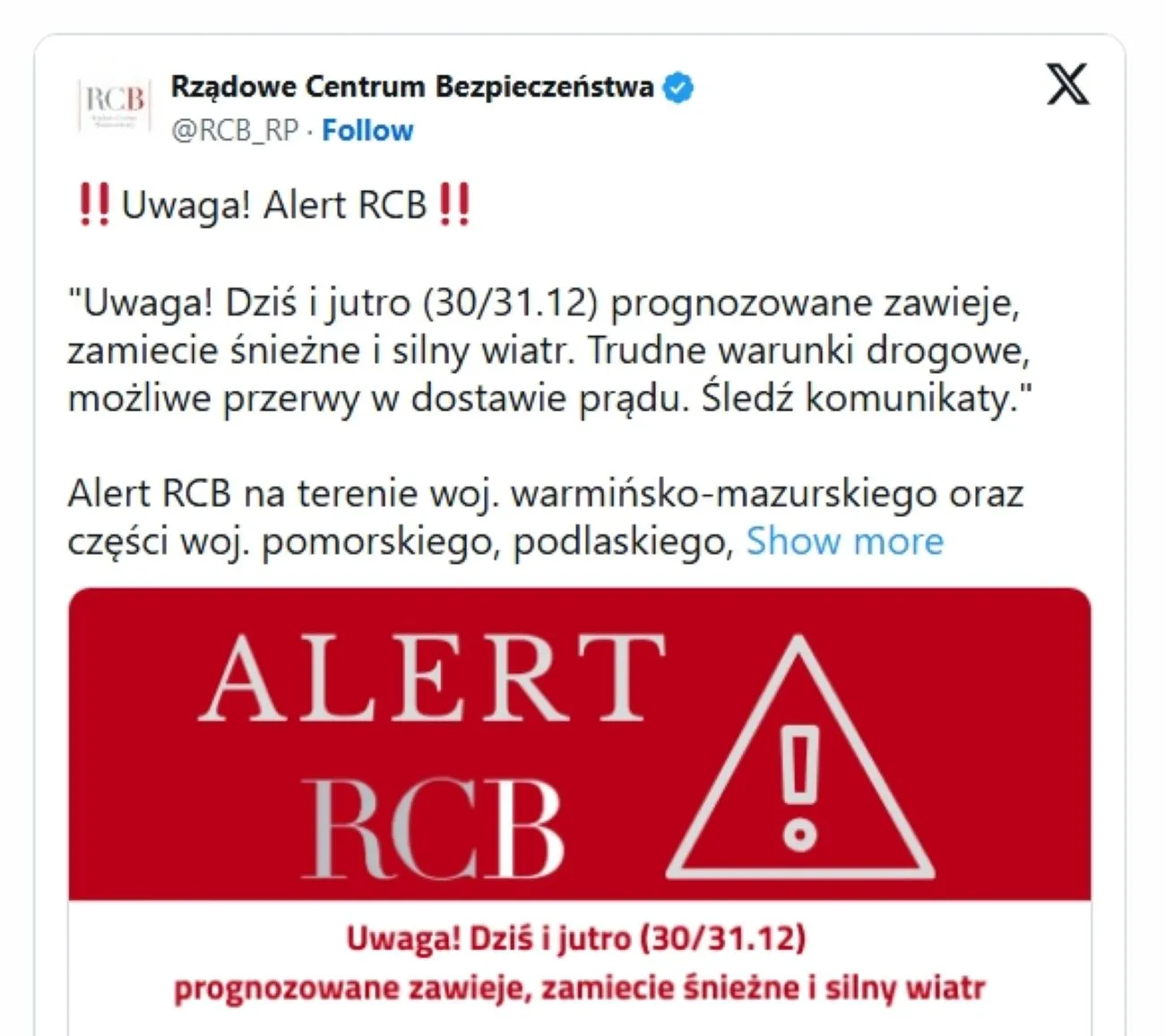 Ostrzeżenie przed silnym wiatrem w Polsce