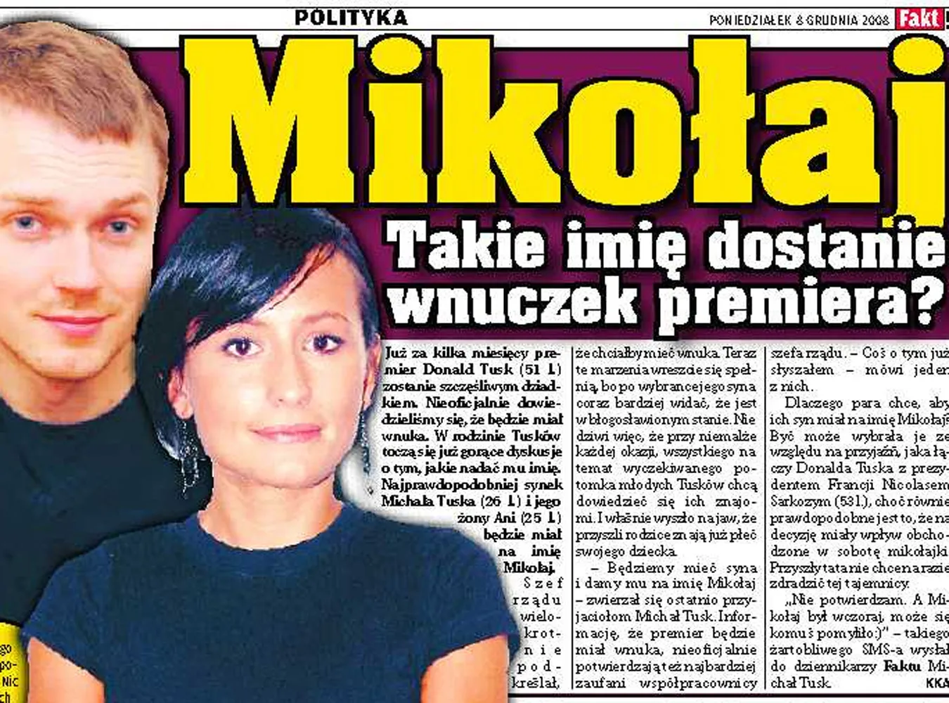 Wnuk premiera będzie miał na imię Mikołaj