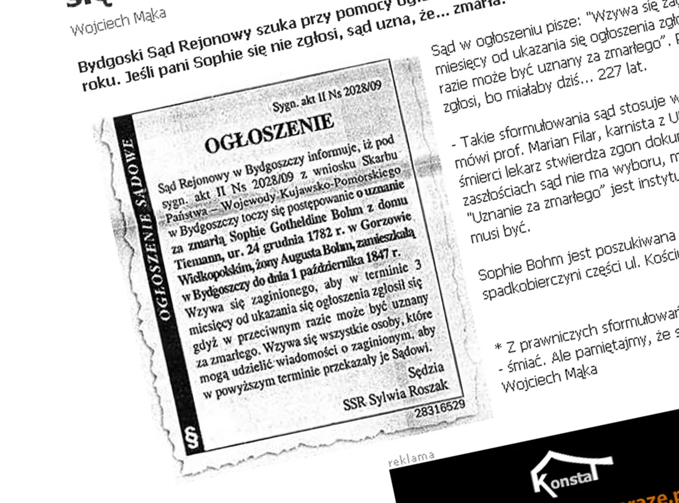 Sąd wezwał kobietę urodzoną 227 lat temu