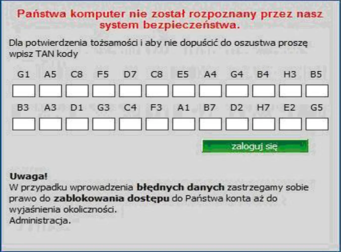 Podrobiona strona banku na fałszywym serwerze
