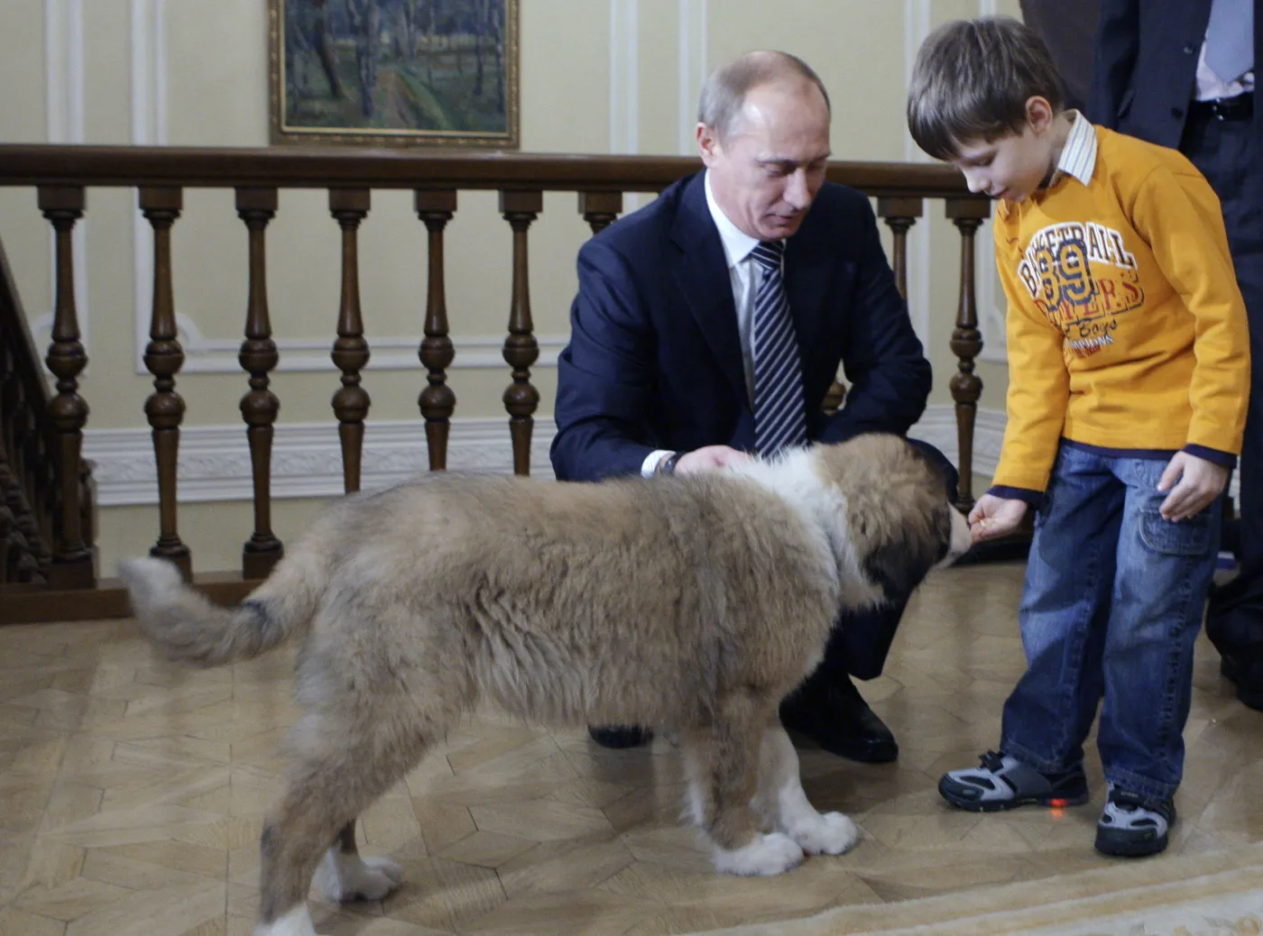 Władimir Putin z pięcioletnim Dimą i psem