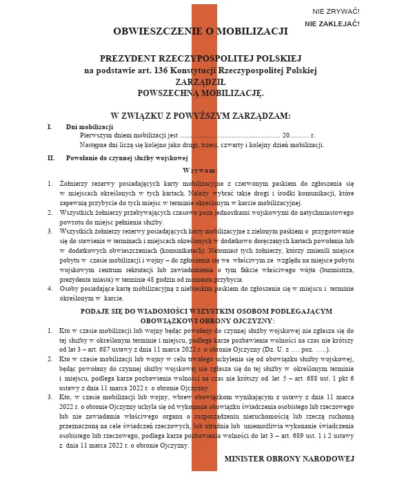 Wzór obwieszczenia o mobilizacji powszechnej