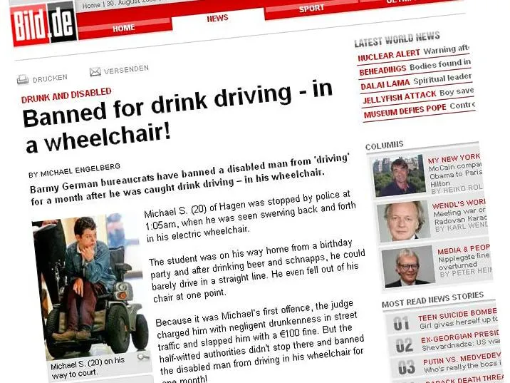 Niepełnosprawny ma zakaz jazdy na wózku