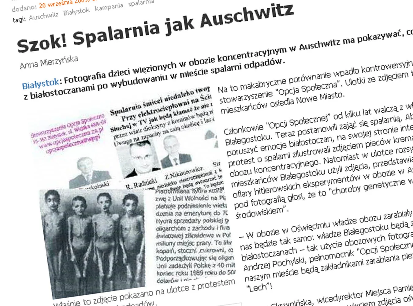 Dzieci z Auschwitz straszą spalarnią śmieci