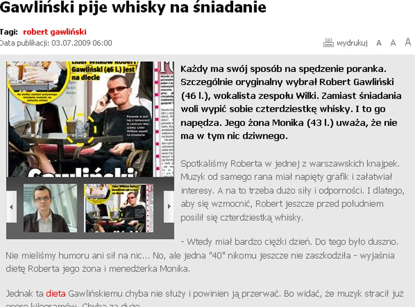 Gawliński woli whiskey od jajecznicy