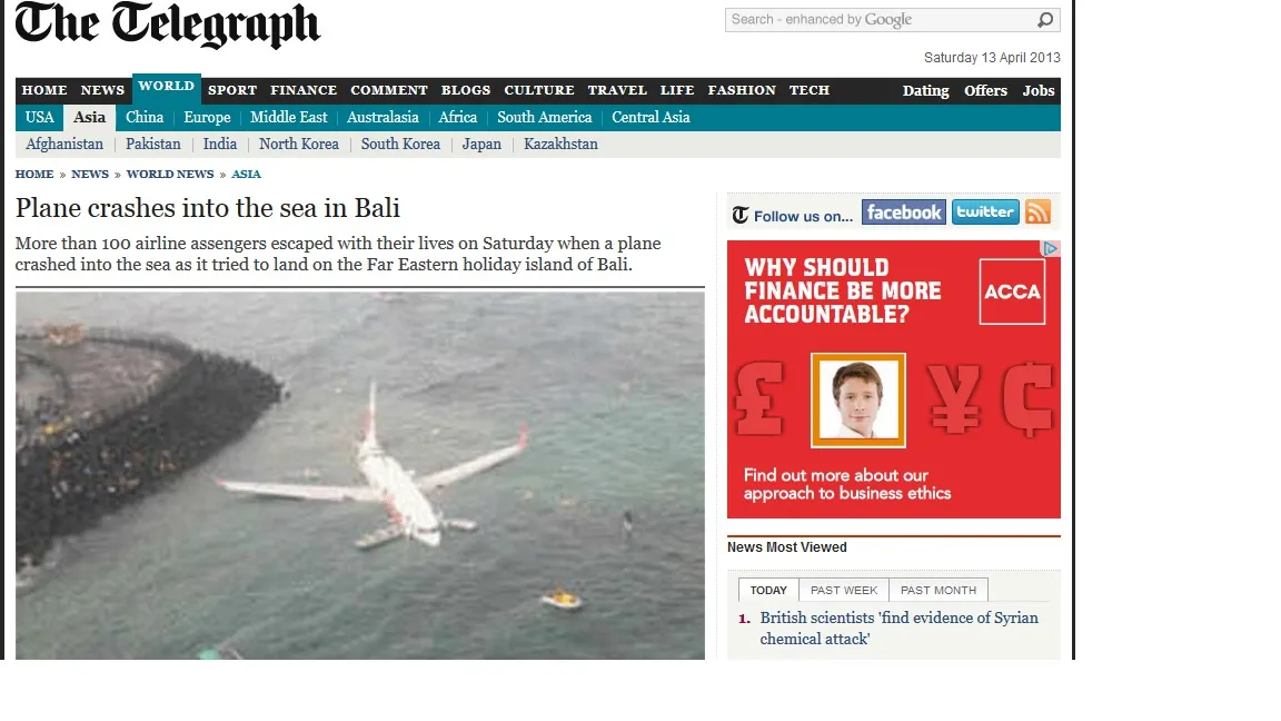 Wypadek na Bali. Pasażerski samolot wpadł do morza