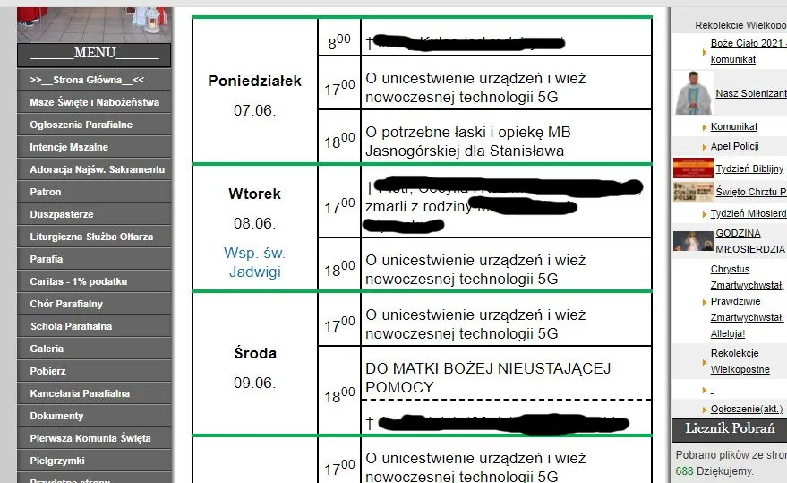 Msze o unicestwienie wież 5G. Proboszcz: Więcej takich modlitw nie będzie