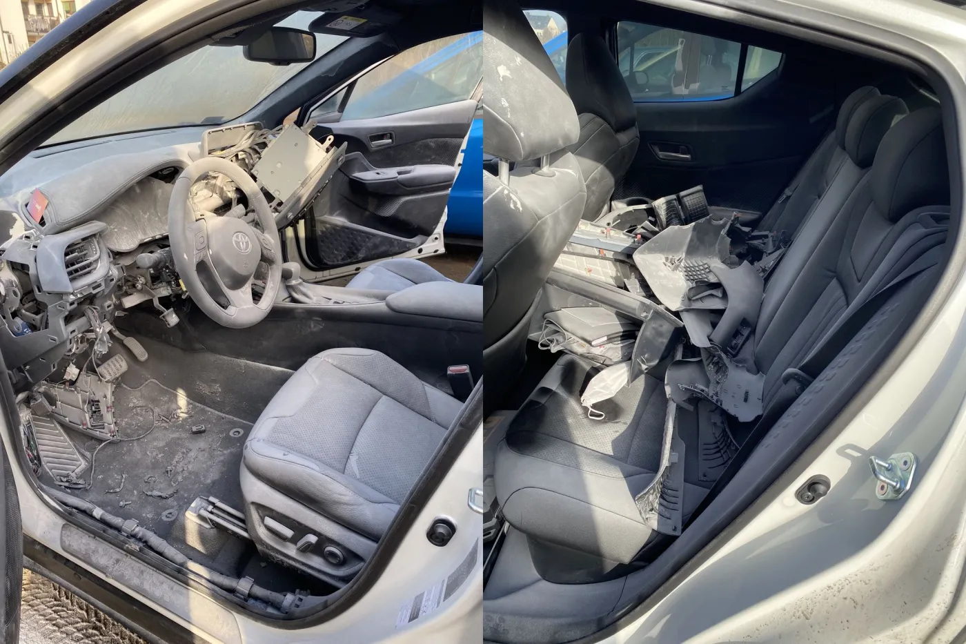 Toyota CH-R zdemolowana przez złodzieja samochodów