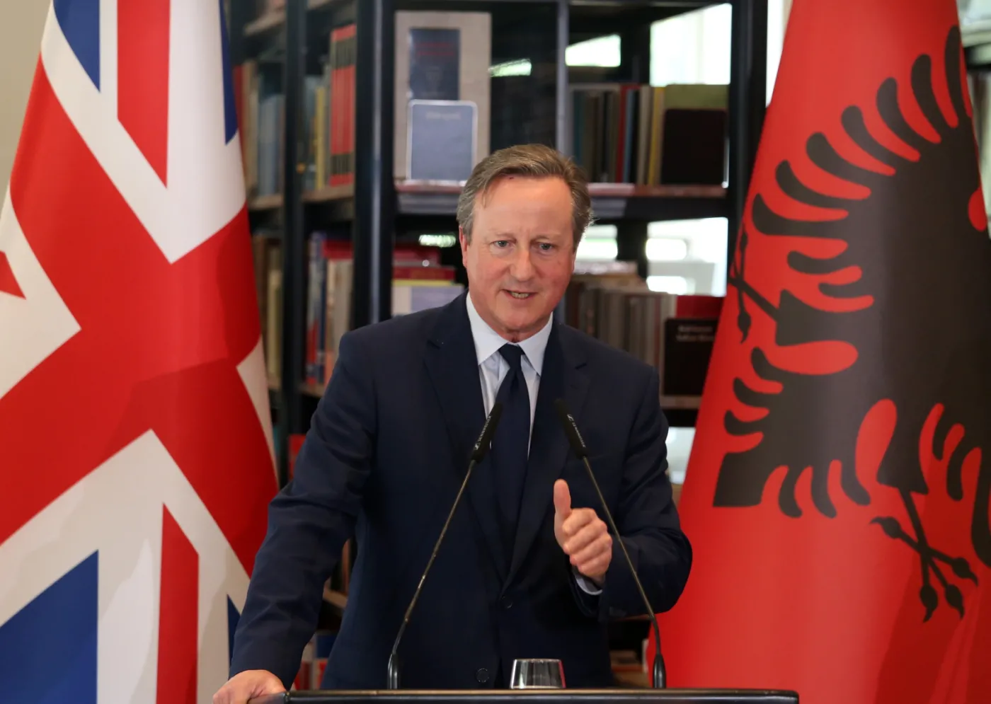 British Foreign Secretary David Cameron visits Albania