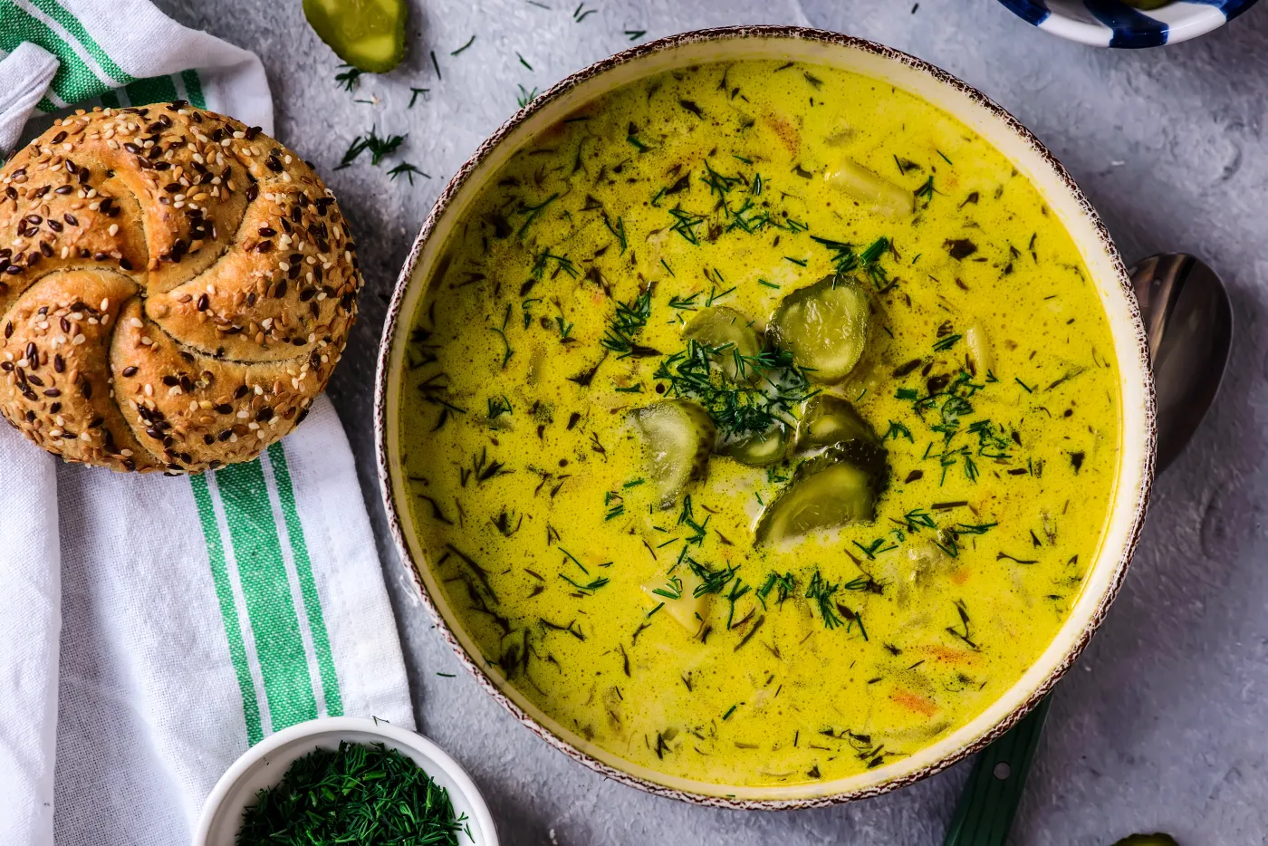 Polish,Pickled,Cucumber,Soup,traditional,Soup,With,Pickles.top,Veiw.selective,Focus