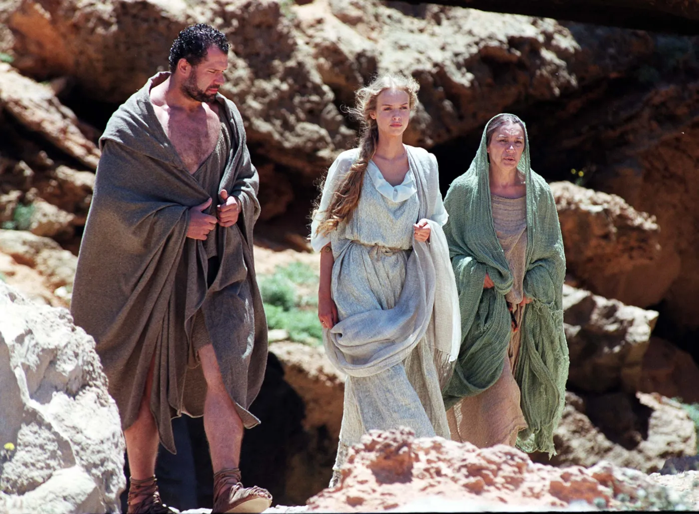 Rafał Kubacki, Magdalena Mielcarz i Teresa Marczewska na planie "Quo vadis" (2000), reż. Jerzy Kawalerowicz