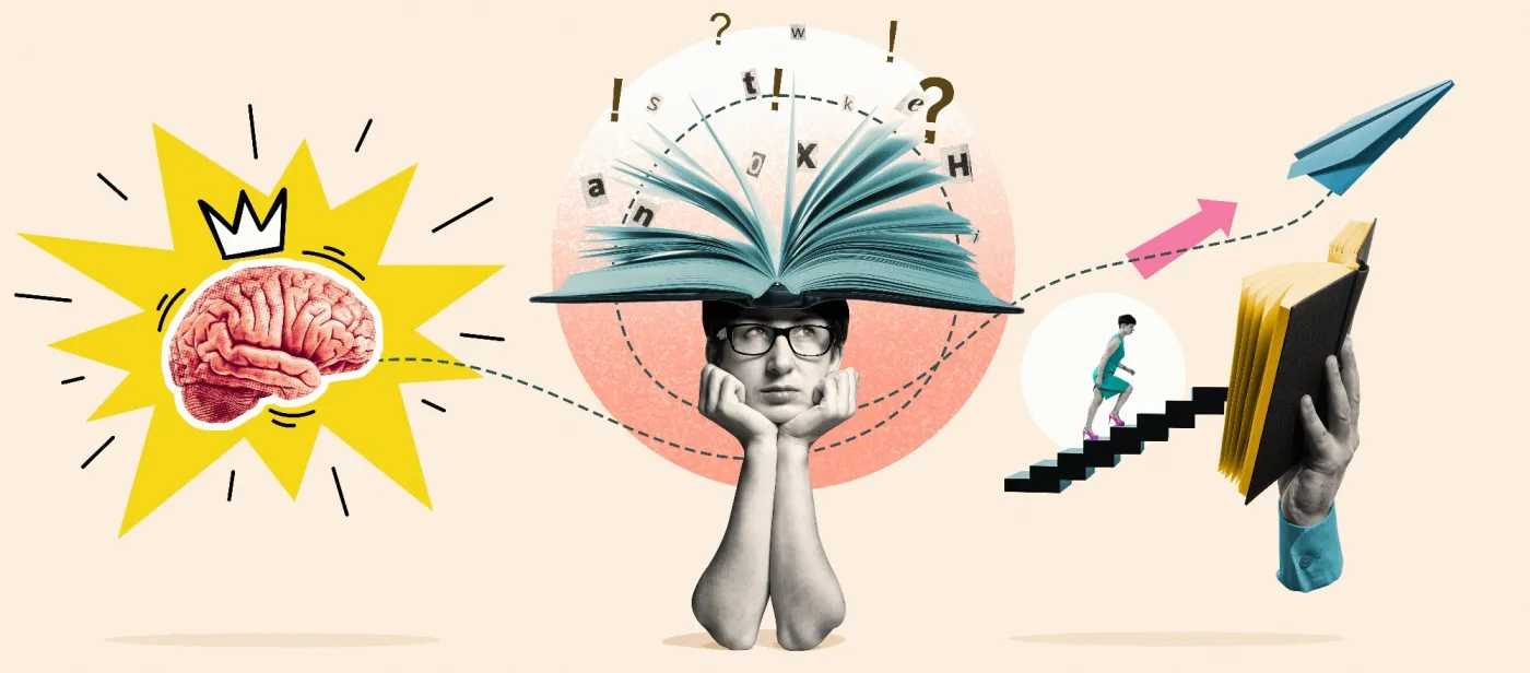Creative,Collage,Including,Various,Elements:,Brain,With,Crown,,Head,With