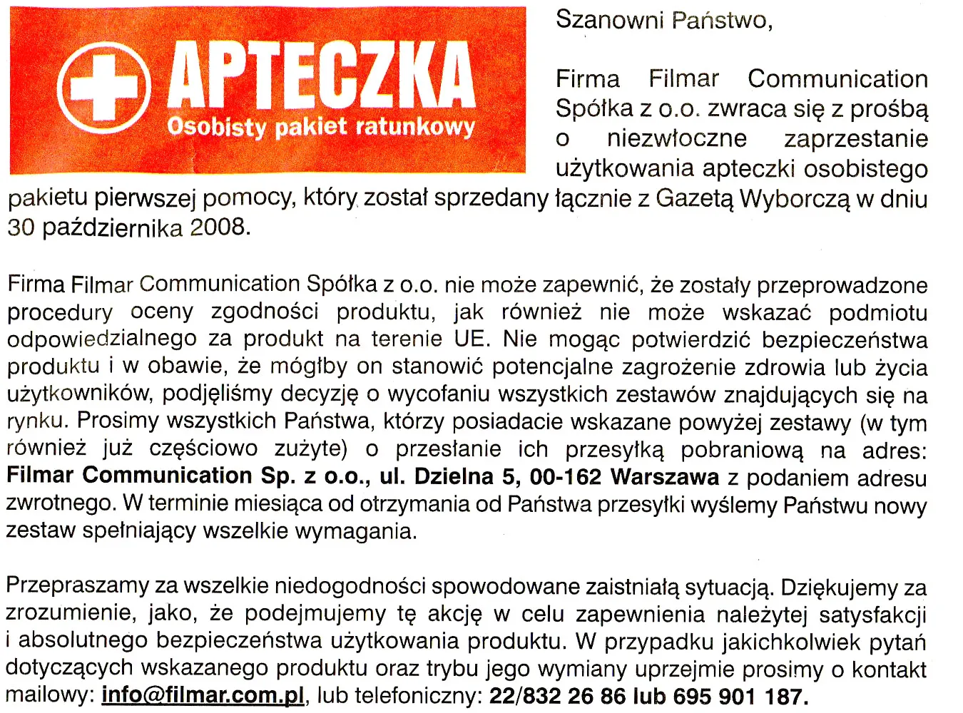 Apteczka z "Wyborczej" zagraża zdrowiu