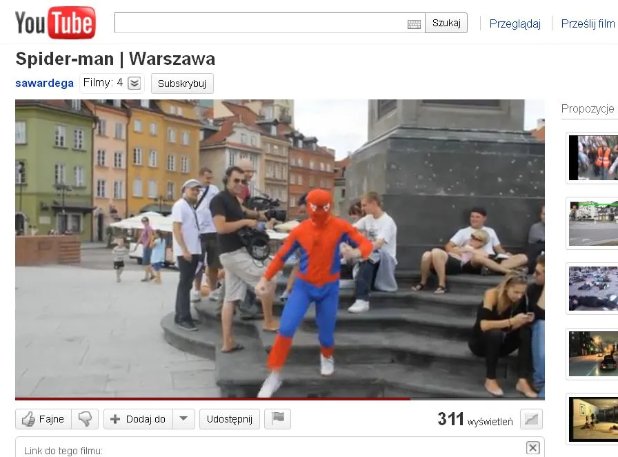 Spiderman w Warszawie. Został zaatakowany torebką!