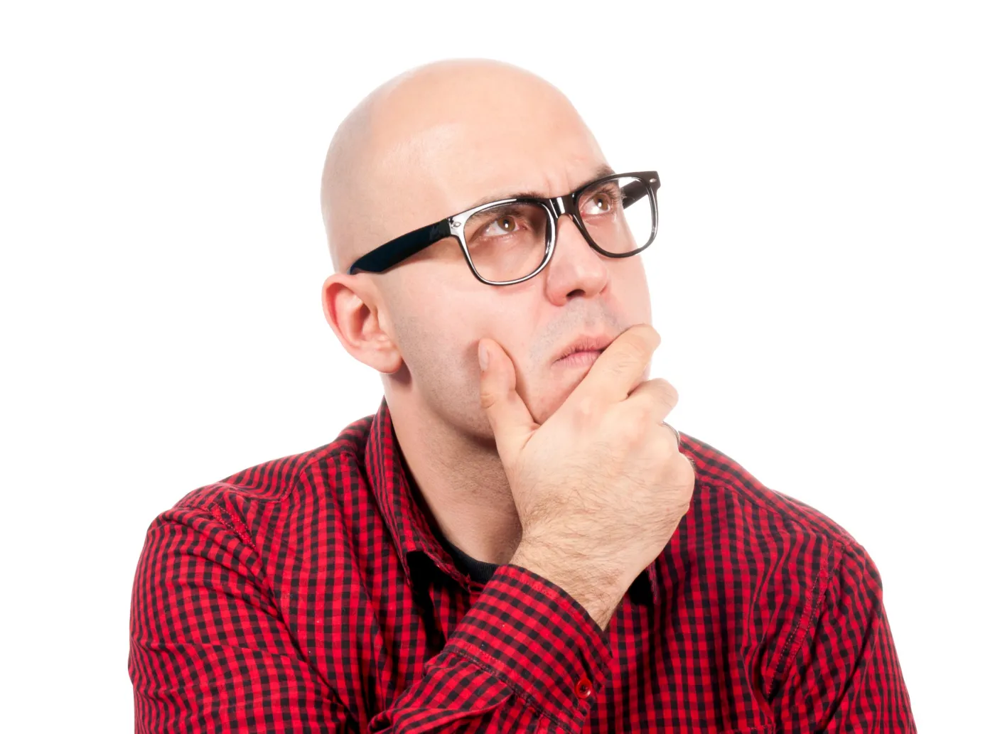 Łysy mężczyzna myśli
