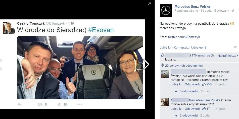 Wpis Mercedesa na FB