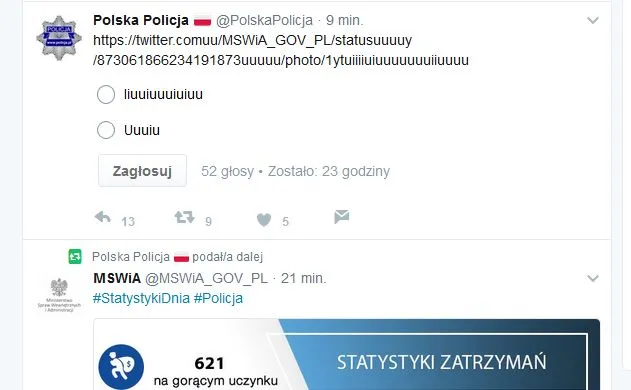 Zagadkowa sonda na twitterowym koncie policji. "Ktoś się oparł o klawiaturę?"