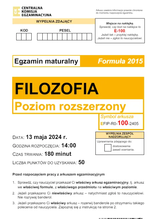 Matura 2024. Filozofia - poziom rozszerzony [ARKUSZE CKE]