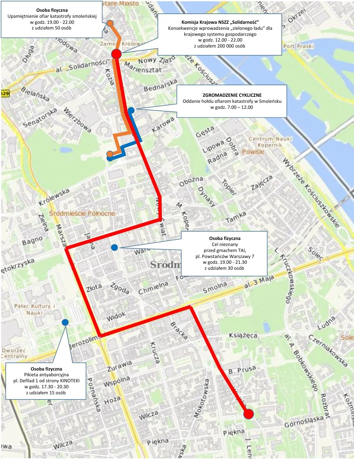 Protest rolników 10 maja w Warszawie - trasa marszu