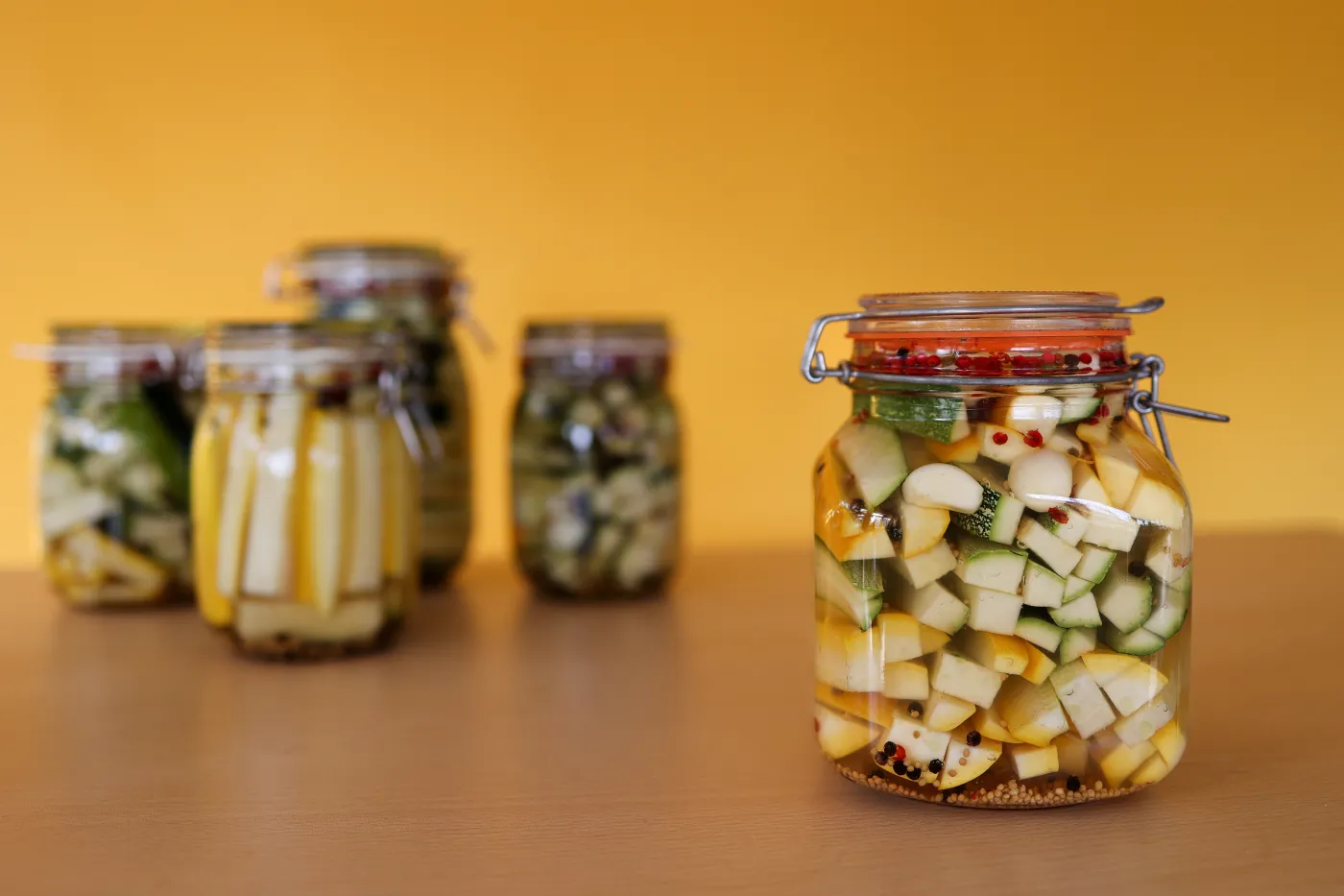 Jars,Of,Homemade,Pickled,Zucchini,For,Food,Recovery.,Organic,And