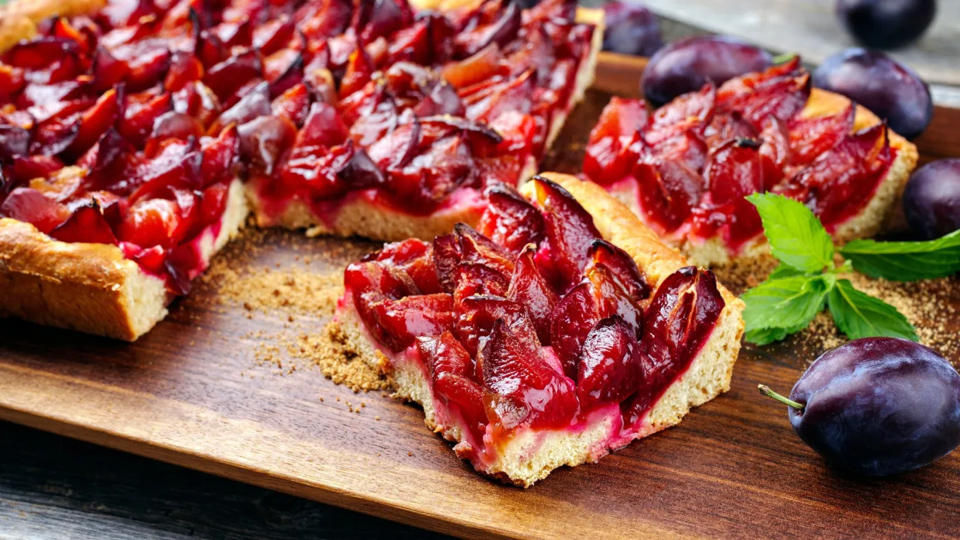 Traditional,German,Zwetschgenkuchen,With,Sliced,Plums,Served,As,Close-up,On