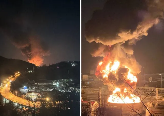 Ukraina uderzyła z powietrza. Seria eksplozji i kłęby ognia nad rafinerią w Rosji