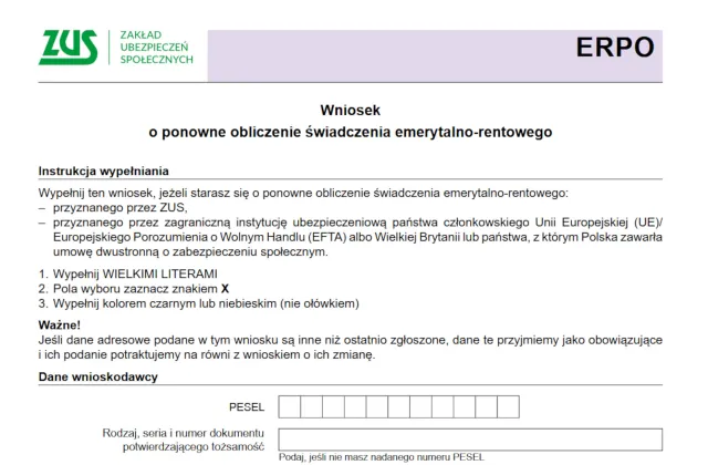 Emerytura wyższa po ponownym przeliczeniu - jak zgłosić do ZUS?