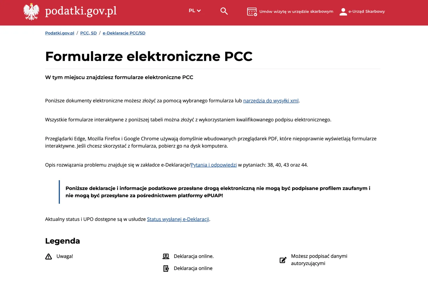 Składanie deklaracji PCC jest możliwe przez internet
