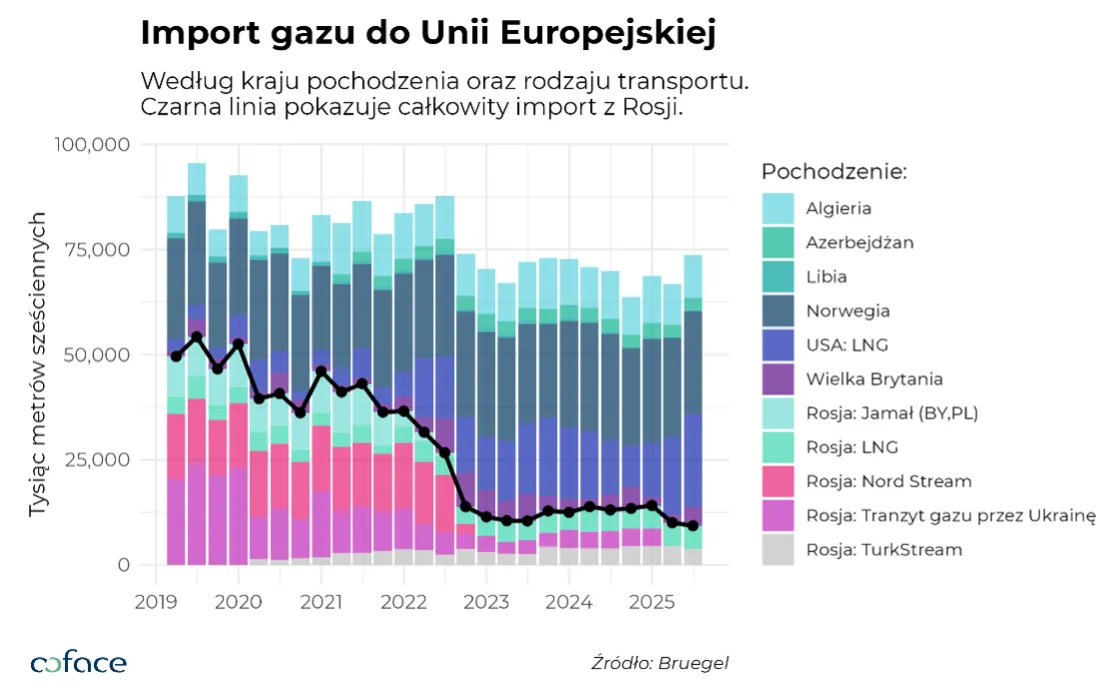 Import gazu do Unii Europejskiej - Coface źródło Bruegel