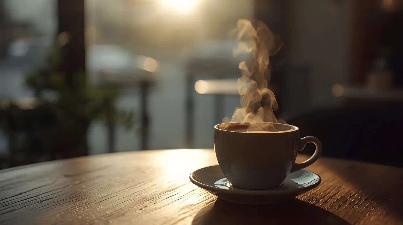 Cinematic,Coffee,Moment,Cozy,Café,Aesthetic,With,Golden,Morning,Glow.