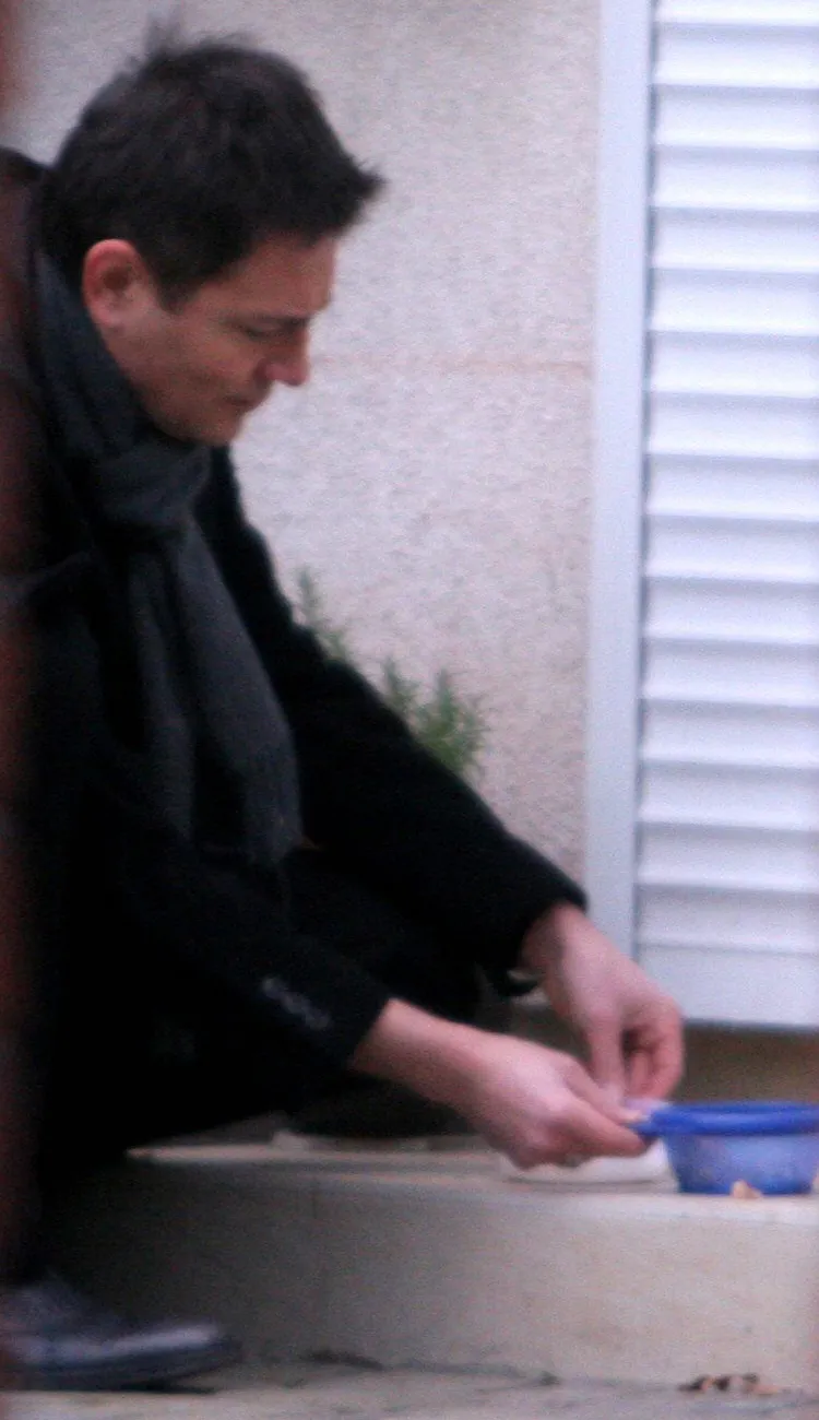 Ibisz zostawia jedzenie kotu, który się przybłąkał