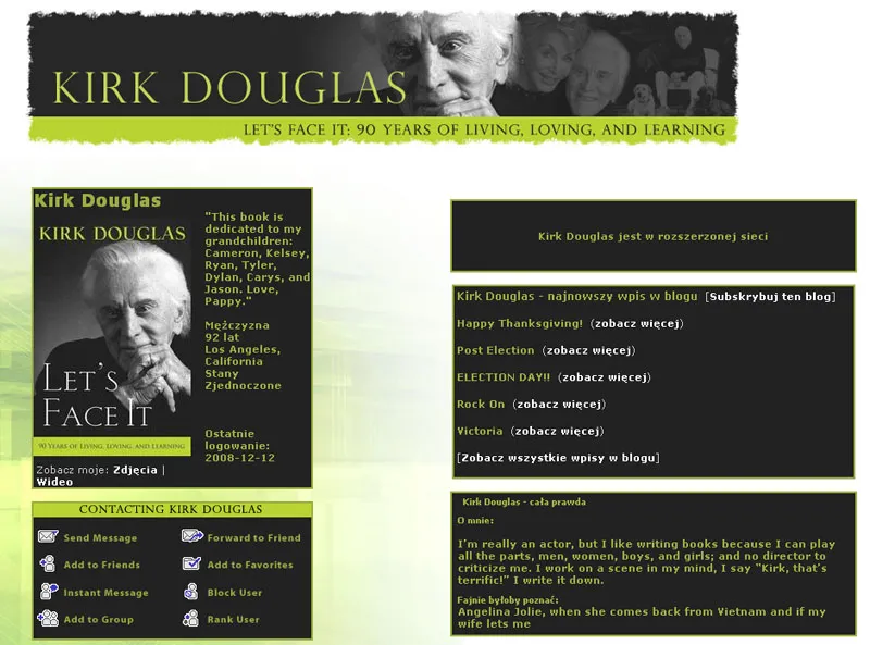 Kirk Douglas bloguje na MySpace