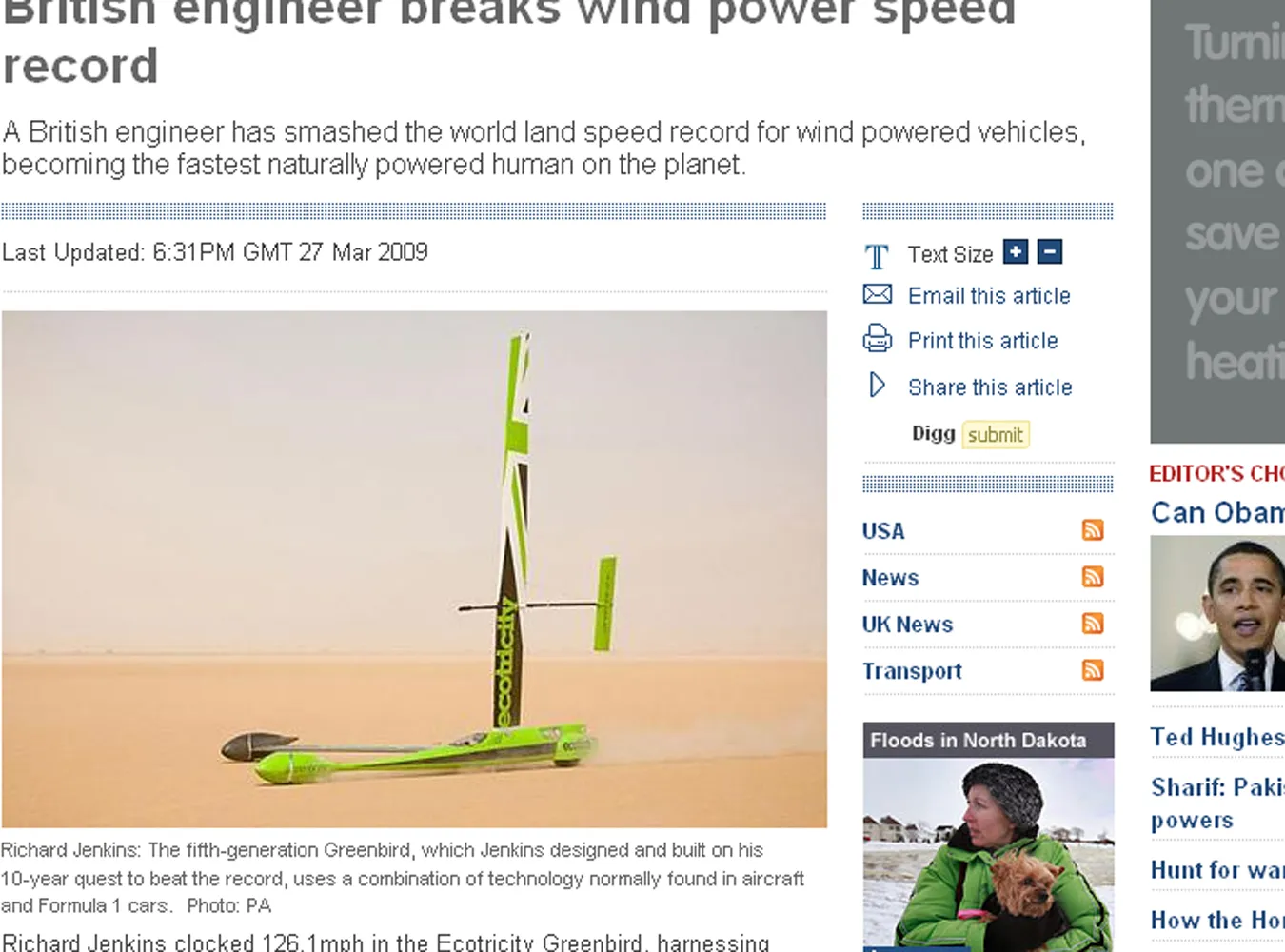 Samochód na wiatr pobił rekord prędkości