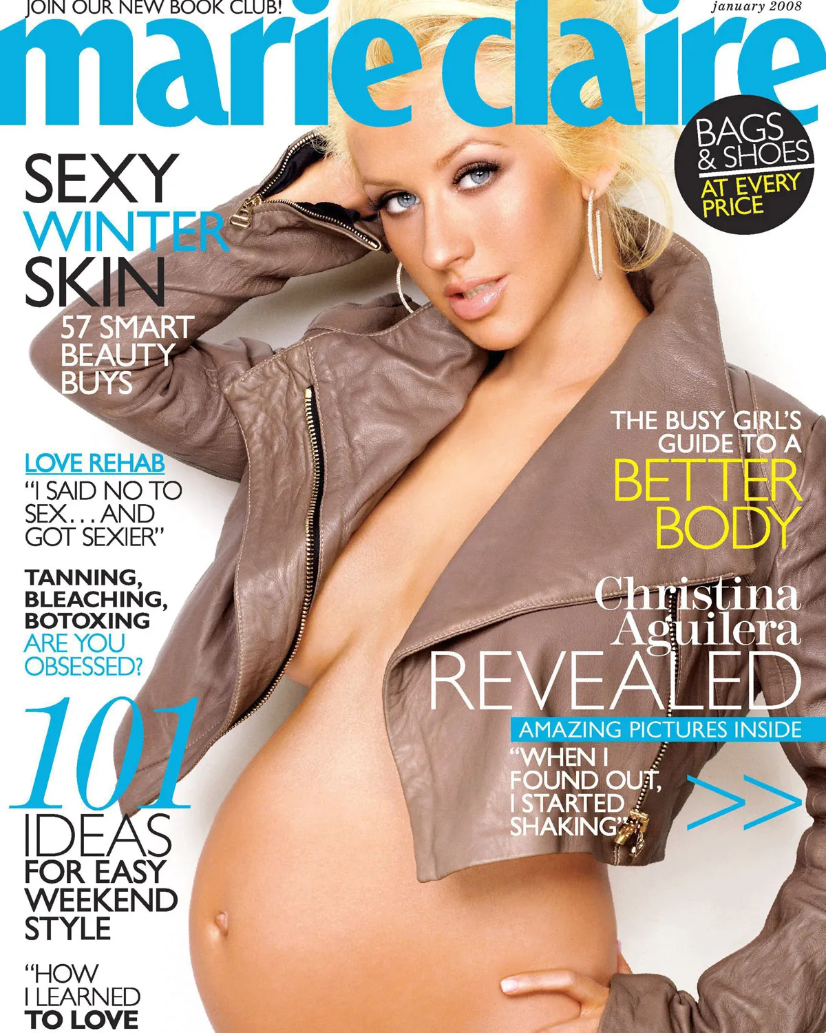 In this image released by Marie Claire, singer Christina Aguilera is shown on the cover of the January 2008 issue of Marie Claire magazine.  Aguilera is downright giggly as she opens up for the first time about her baby boy, her marriage, and her future in the  quot;Sexy Mama quot; cover article featured in the January 2008 issue, on newsstands nationally on Dec. 11.   AP PhotoMarie Claire  NO SALES 