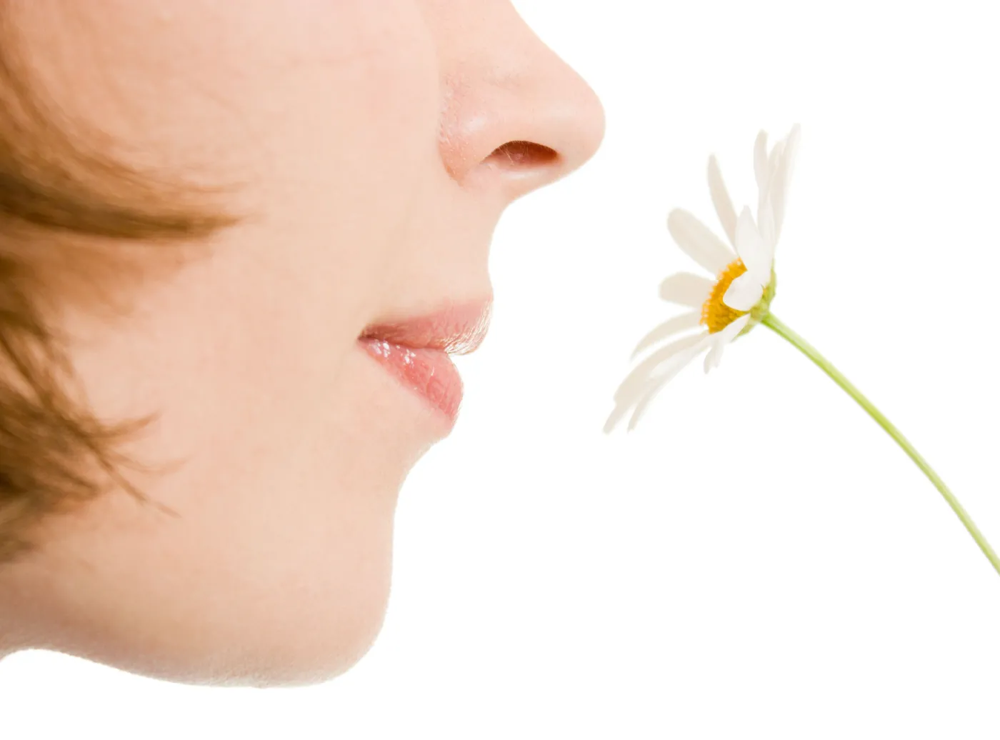 Kobieta wącha kwiatka