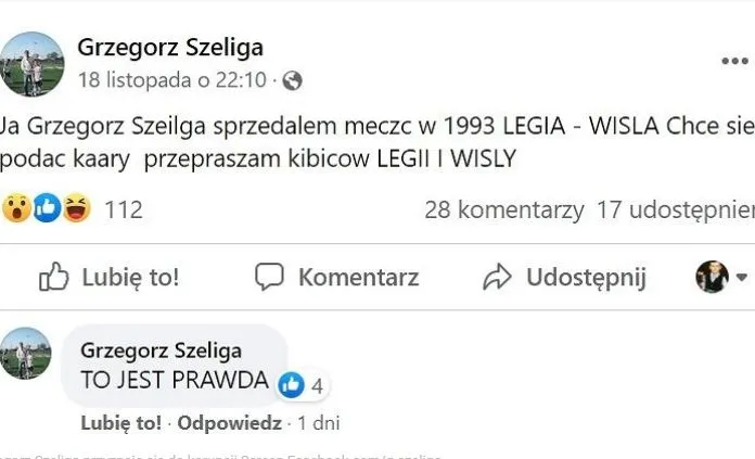 Były piłkarz Wisły Kraków przyznał się, że sprzedał mecz Legii Warszawa