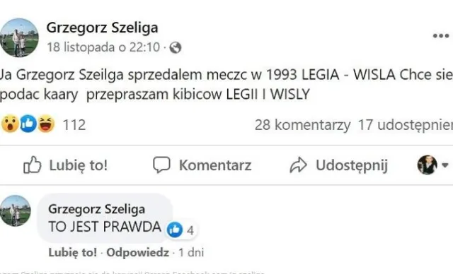 Były piłkarz Wisły Kraków przyznał się, że sprzedał mecz Legii Warszawa