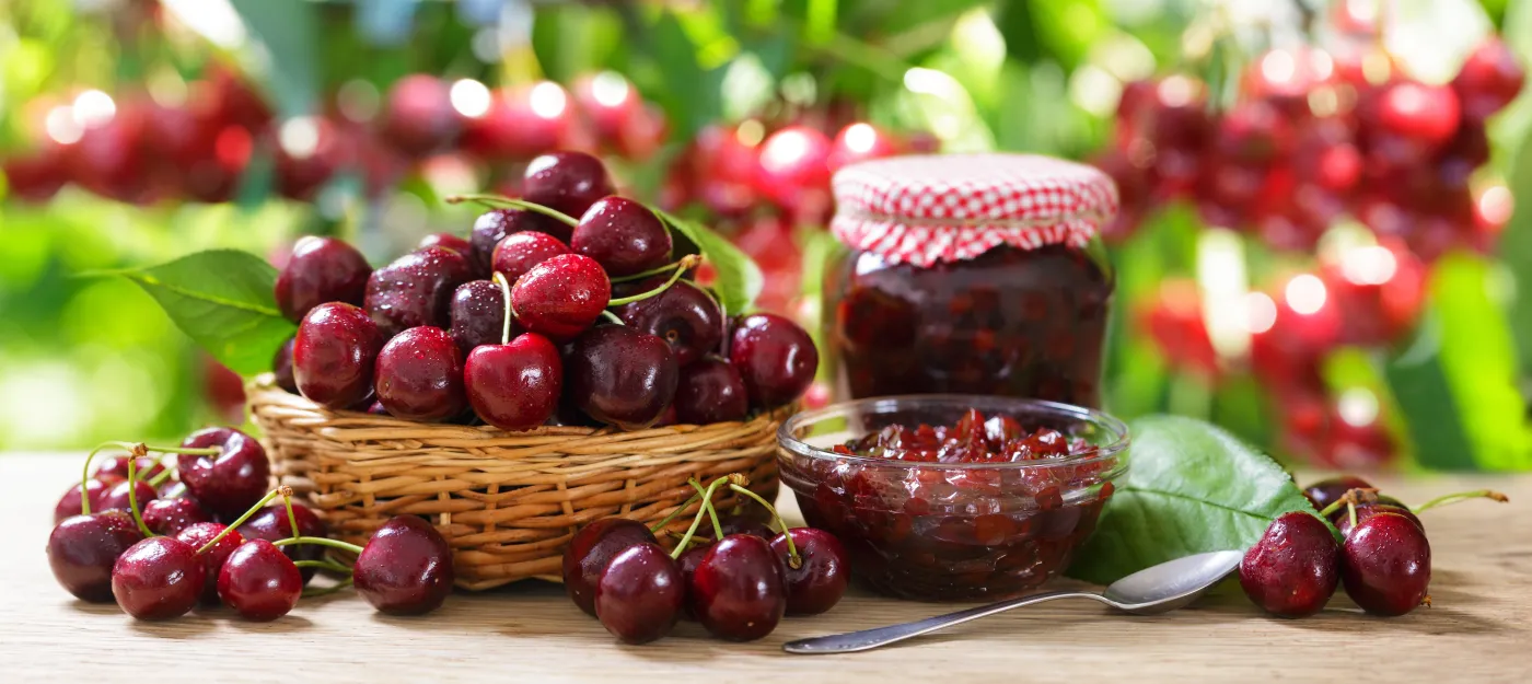 Cherry,Jam,And,Fresh,Fruits,On,Wooden,Table,In,A