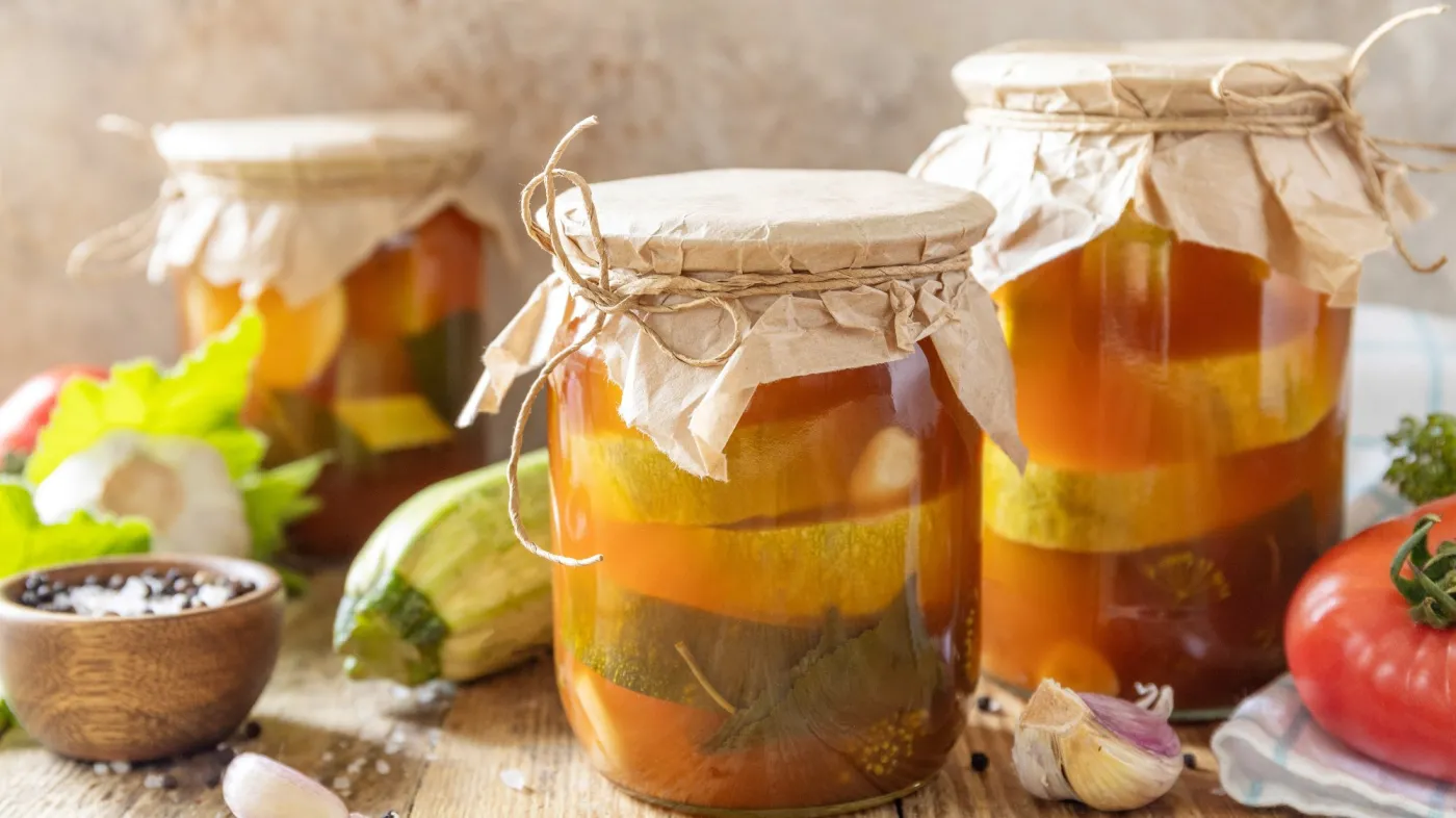 Healthy,Homemade,Fermented,Food.,Marinated,Zucchini,(courgette),In,Tomato,Sauce