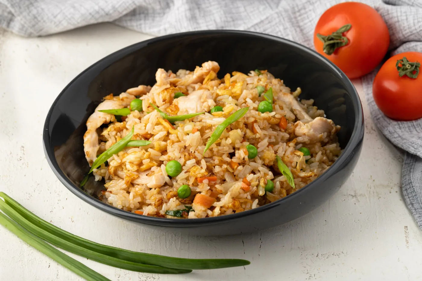 Fried,Rice,With,Chicken,And,Vegetables,,Rice,With,Meat,In
