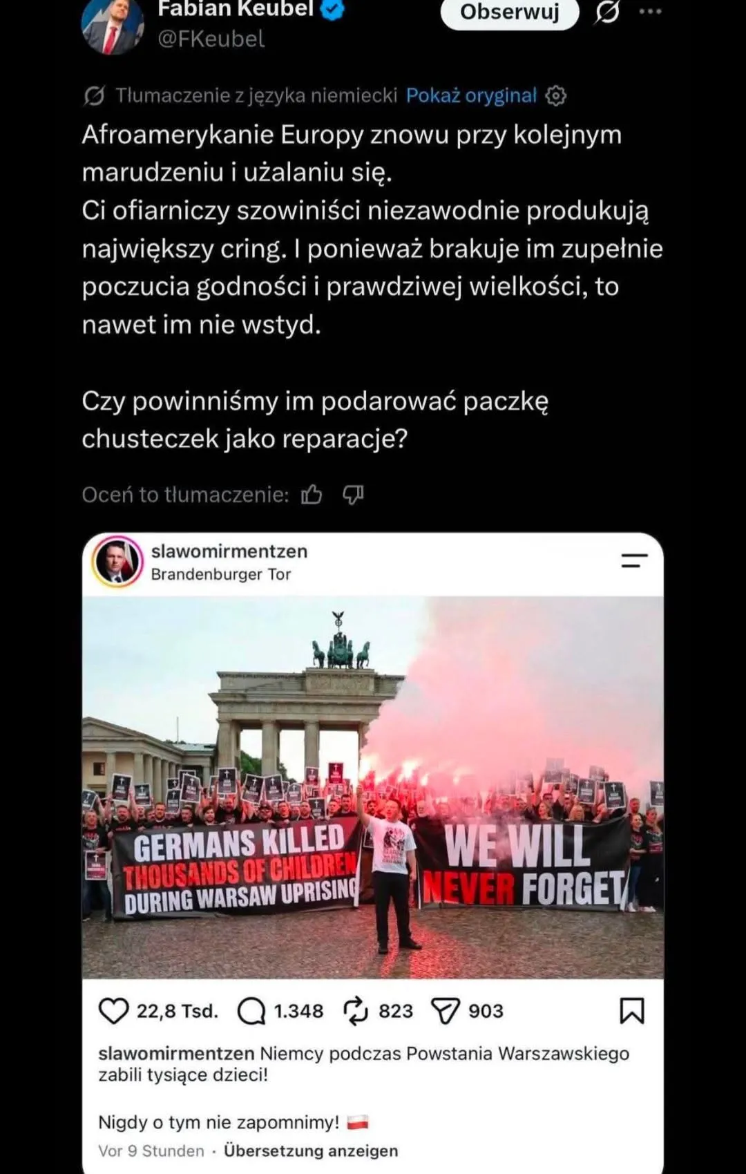 Wpis polityka AfD o Polakach jako "Afroamerykanach Europy"