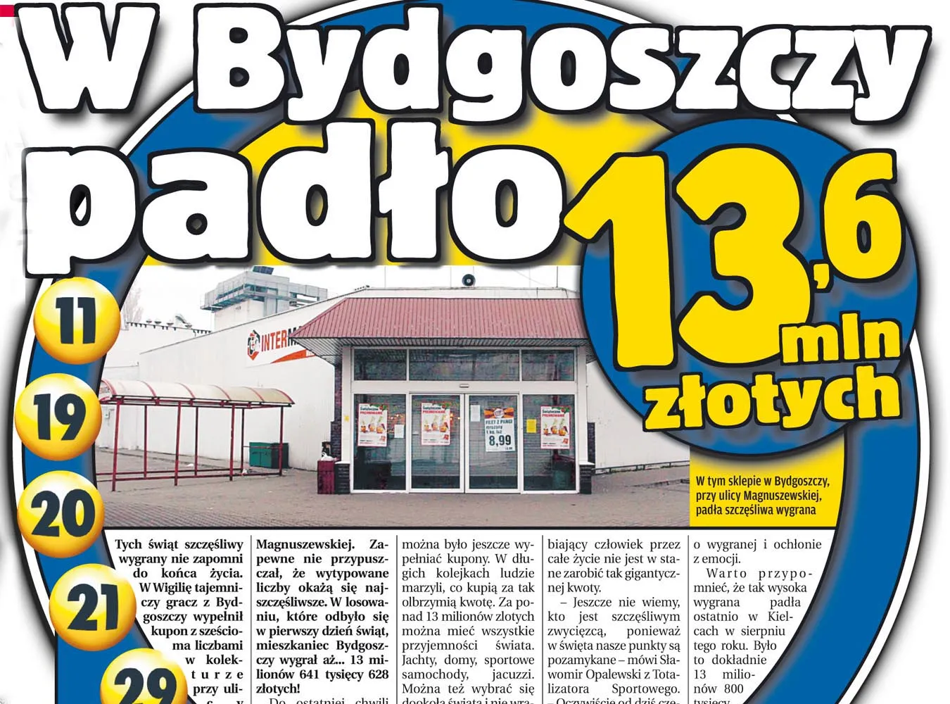 Szczęśliwiec z Bydgoszczy wygrał w świątecznego totolotka 13 milionów 641 tysięcy 628 złotych