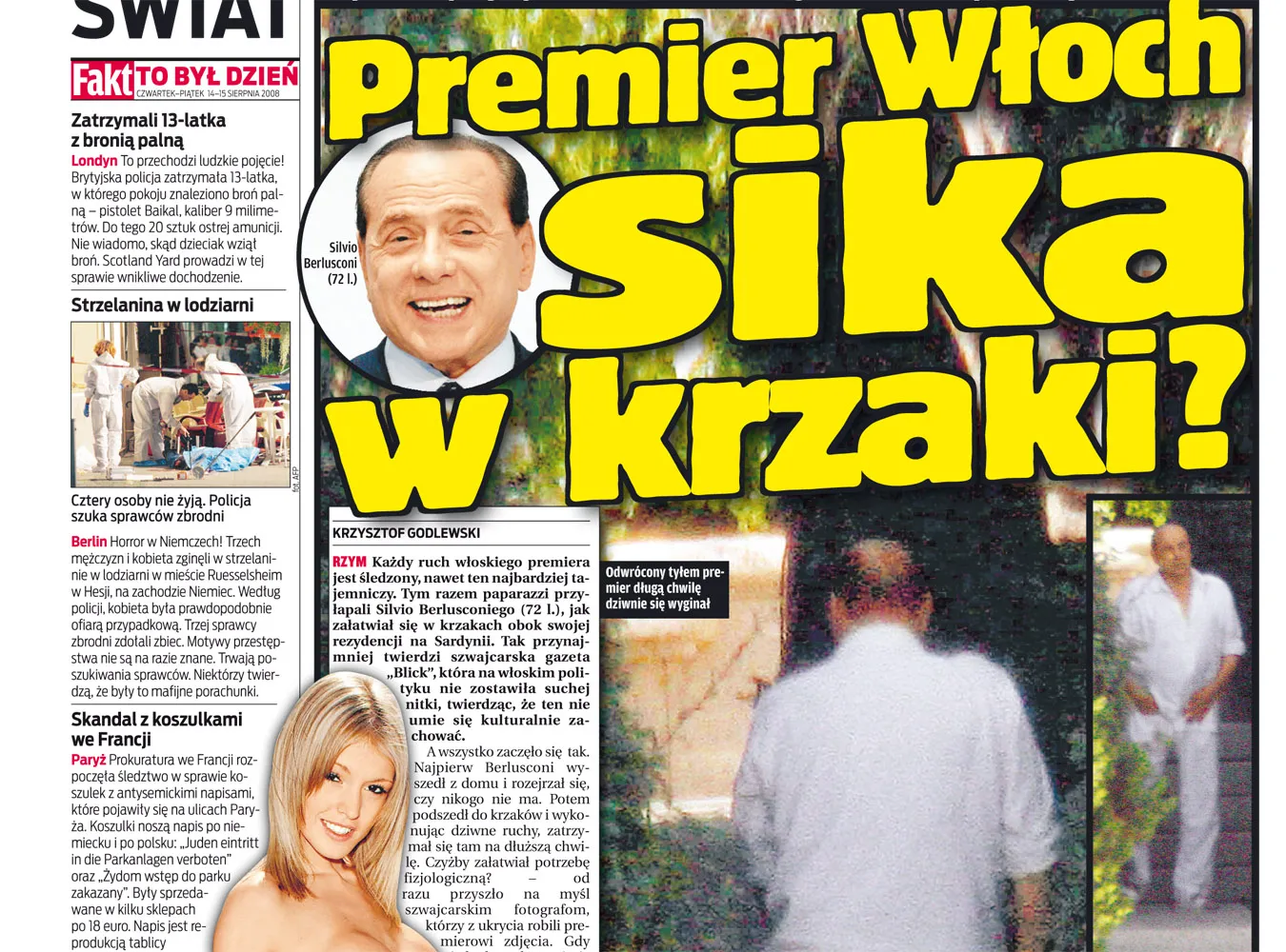 Premier Włoch sika w krzakach