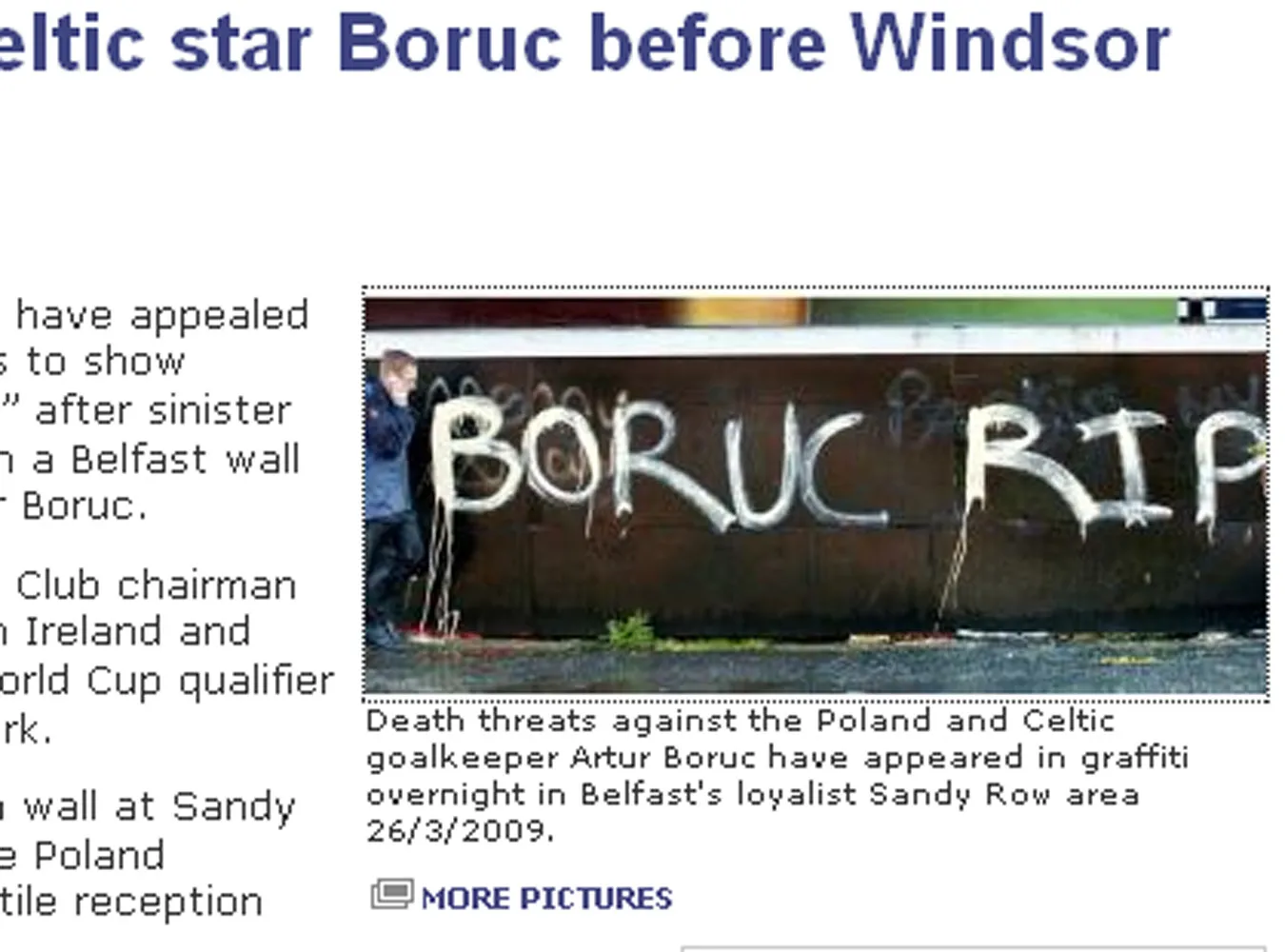 Boruc dostał pogróżki w Belfaście