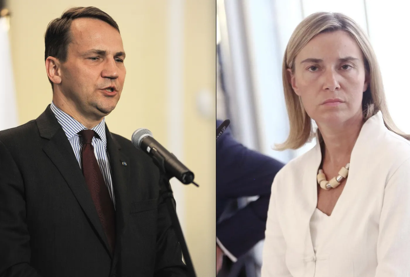 Radosław Sikorski (źródło: Newspix) / Federica Mogherini (źródło: PAP/EPA)