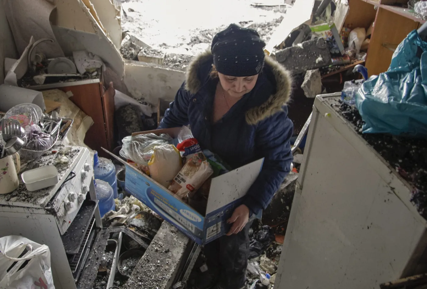 Zniszczone domy w Doniecku