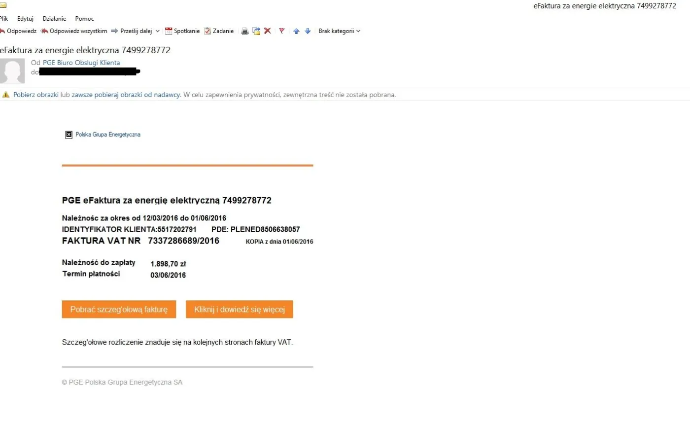 Fałszywy rachunek za prąd