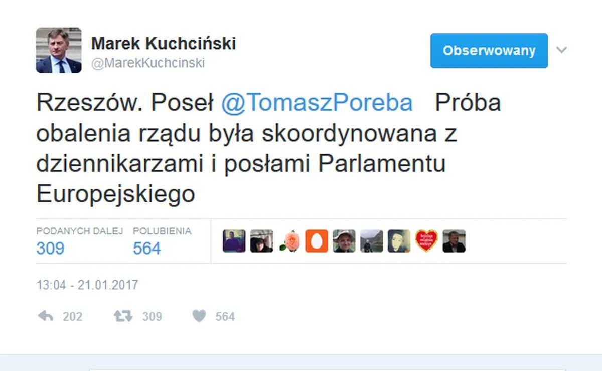 Tweet Marka Kuchcińskiego
