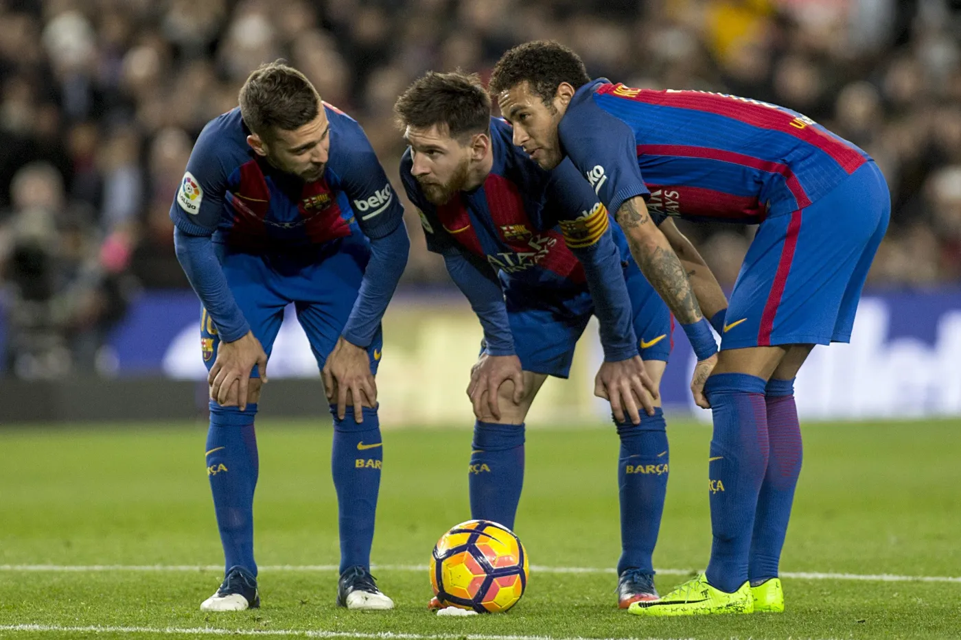 Lionel Messi (C), Neymar (P) i Jordi Alba (L)