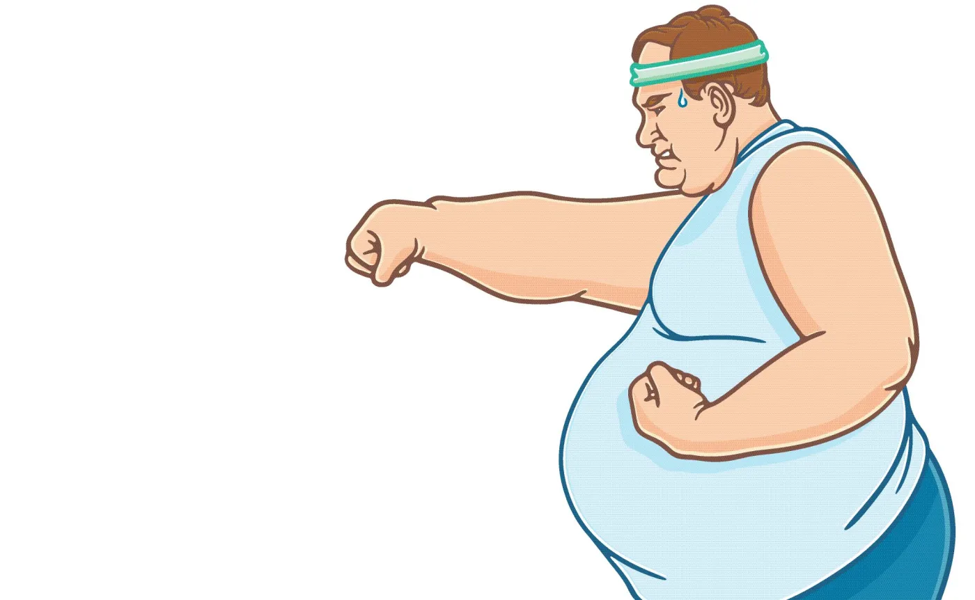 Otyły mężczyzna ćwiczy